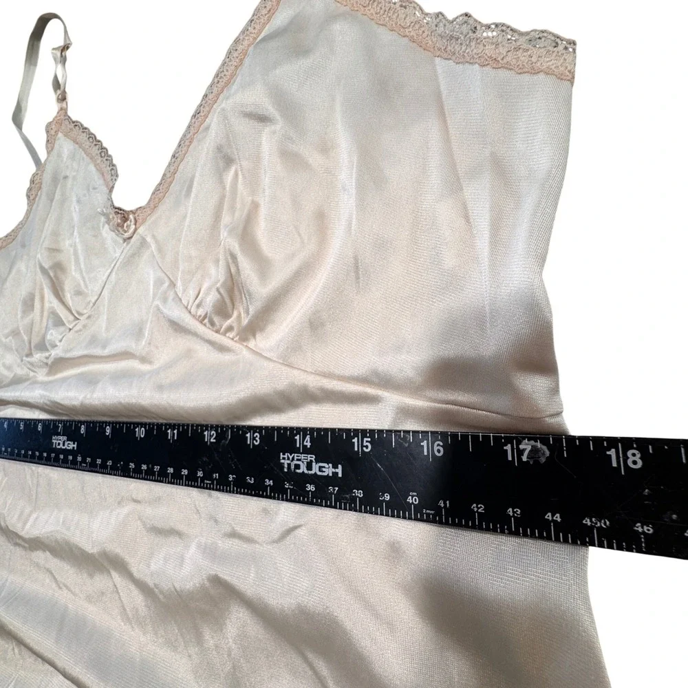 VTG 90s Slip Dress Women‎ Medium Ivory Lace Trim Silky Coquette Bridal Feminine